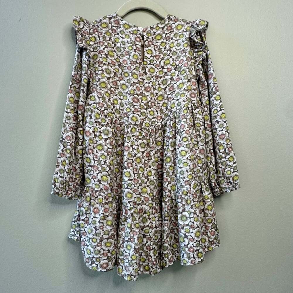 MAYORAL Stella Floral Dress Girls 6 116cm Mauve Ruffled Shoulders Long Sleeve - Picture 2 of 8